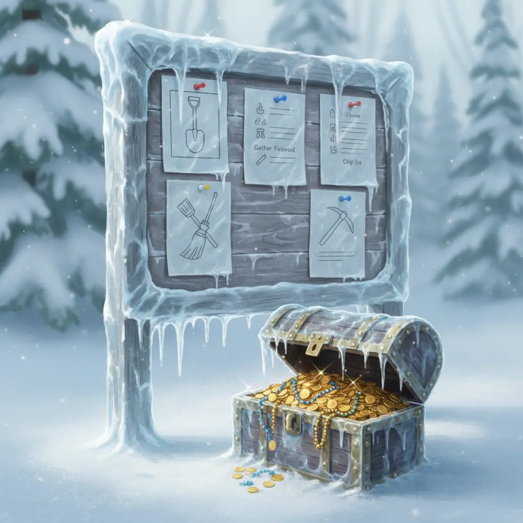 Daily quest board user interface showing tasks and rewards