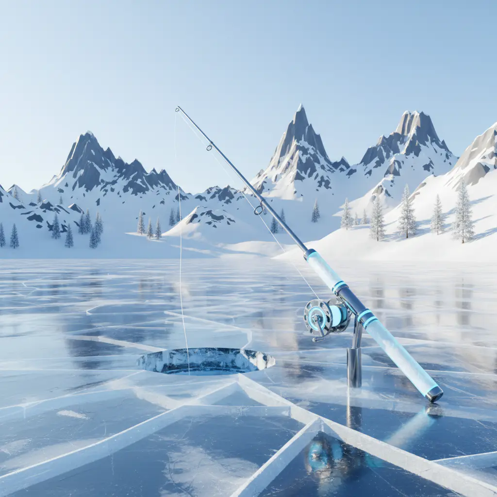 Frozen lake landscape with mountains